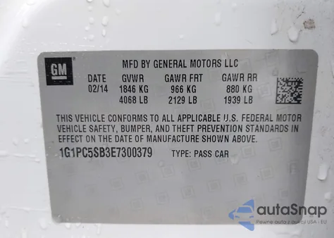 2014 Chevrolet Cruze 1Lt Auto from USA, damaged, VIN 1G1PC5SB3E7300379